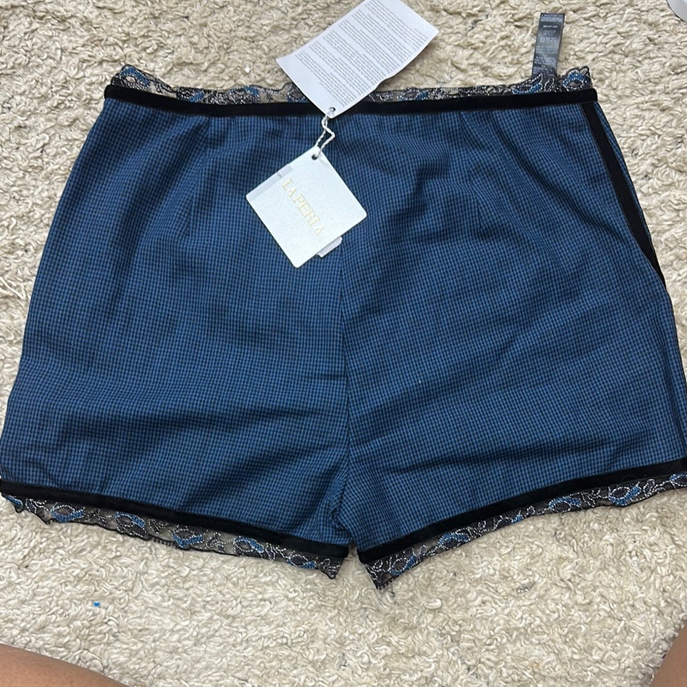 Laperla Blue and Black Pajama Shorts with Elastic Waistband